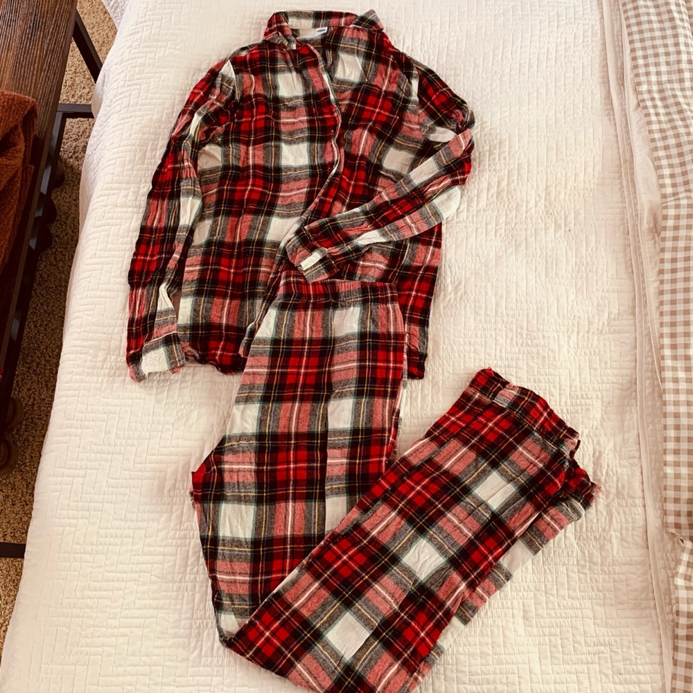 Small tall plaid flannel pajama set red